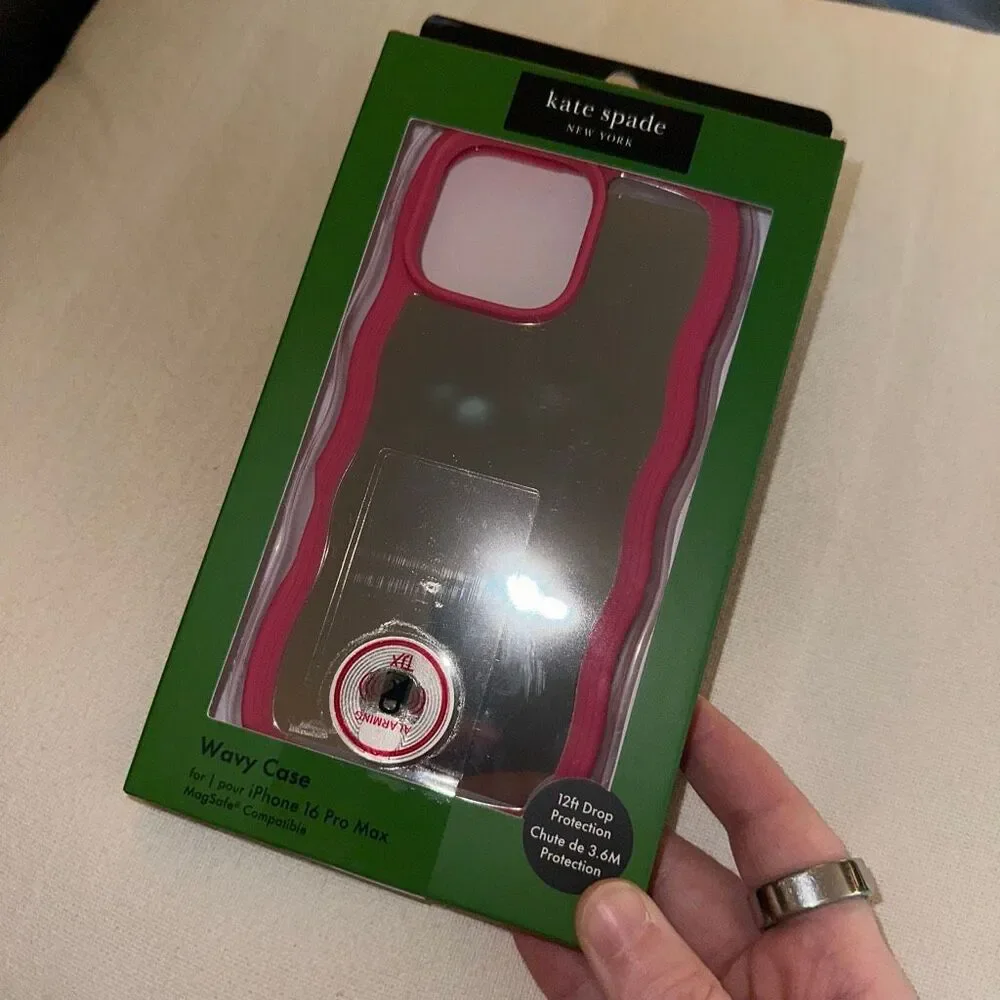 Kate Spade New York IPhone 16 Pro Max Phone Case Hot Pink Wavy Mirror NWT